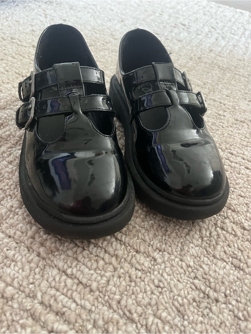 Kids Black Patent Double-Strap Mary Jane Shoes